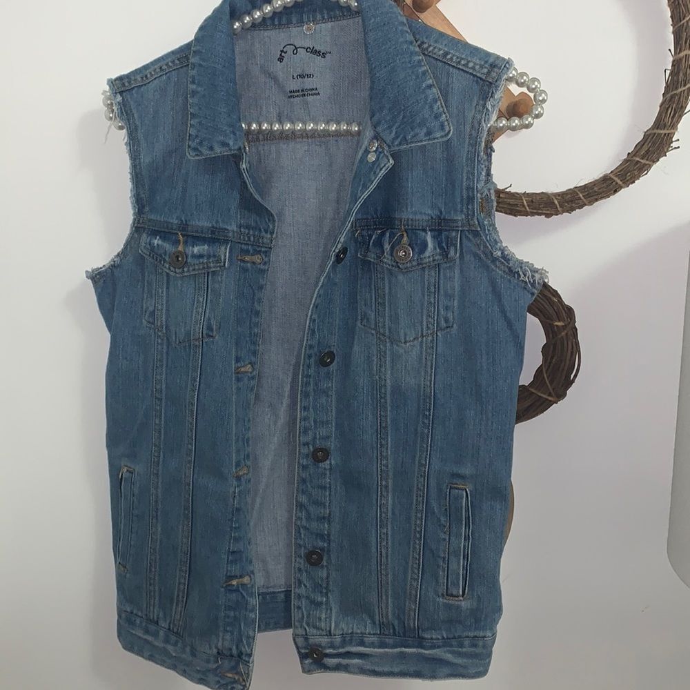 NEW Art Class Denim Vest Size Large 10/12 Girls Distressed Embrace Your Inner